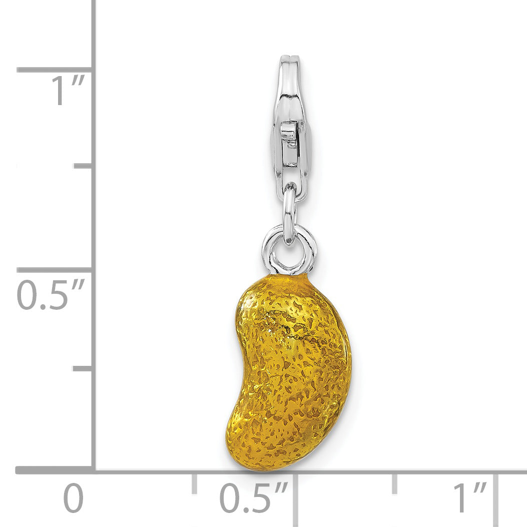 Sterling Silver Rhod-plated 3-D Enameled Yellow Bean With Lobster Clasp Charm