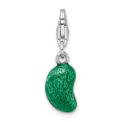Amore La Vita Sterling Silver Rhodium-plated Polished 3-D Enameled Green Jelly Bean Charm with Fancy Lobster Clasp