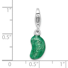 Amore La Vita Sterling Silver Rhodium-plated Polished 3-D Enameled Green Jelly Bean Charm with Fancy Lobster Clasp