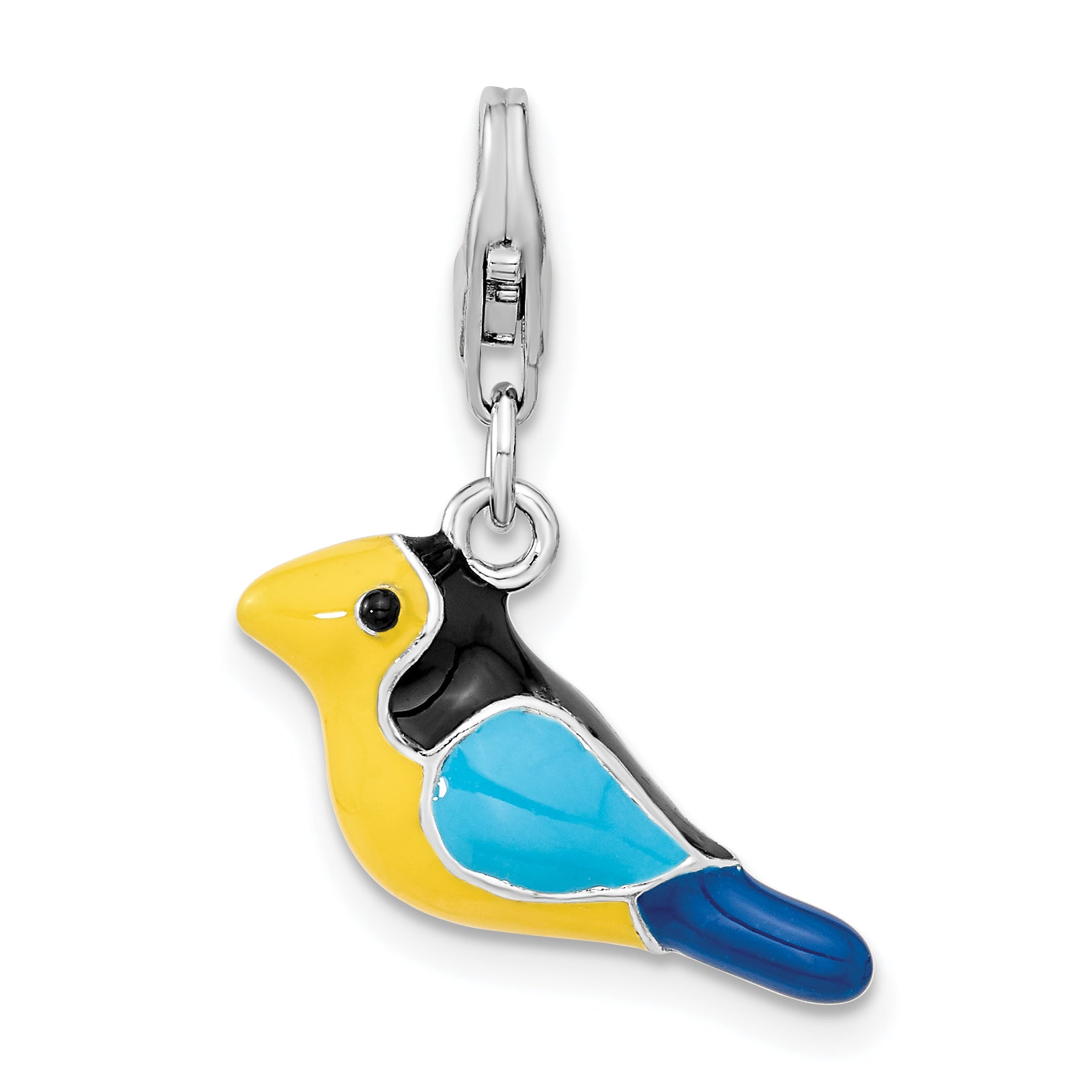 Amore La Vita Sterling Silver Rhodium-plated Polished 3-D Enameled Bird Charm with Fancy Lobster Clasp Main image
