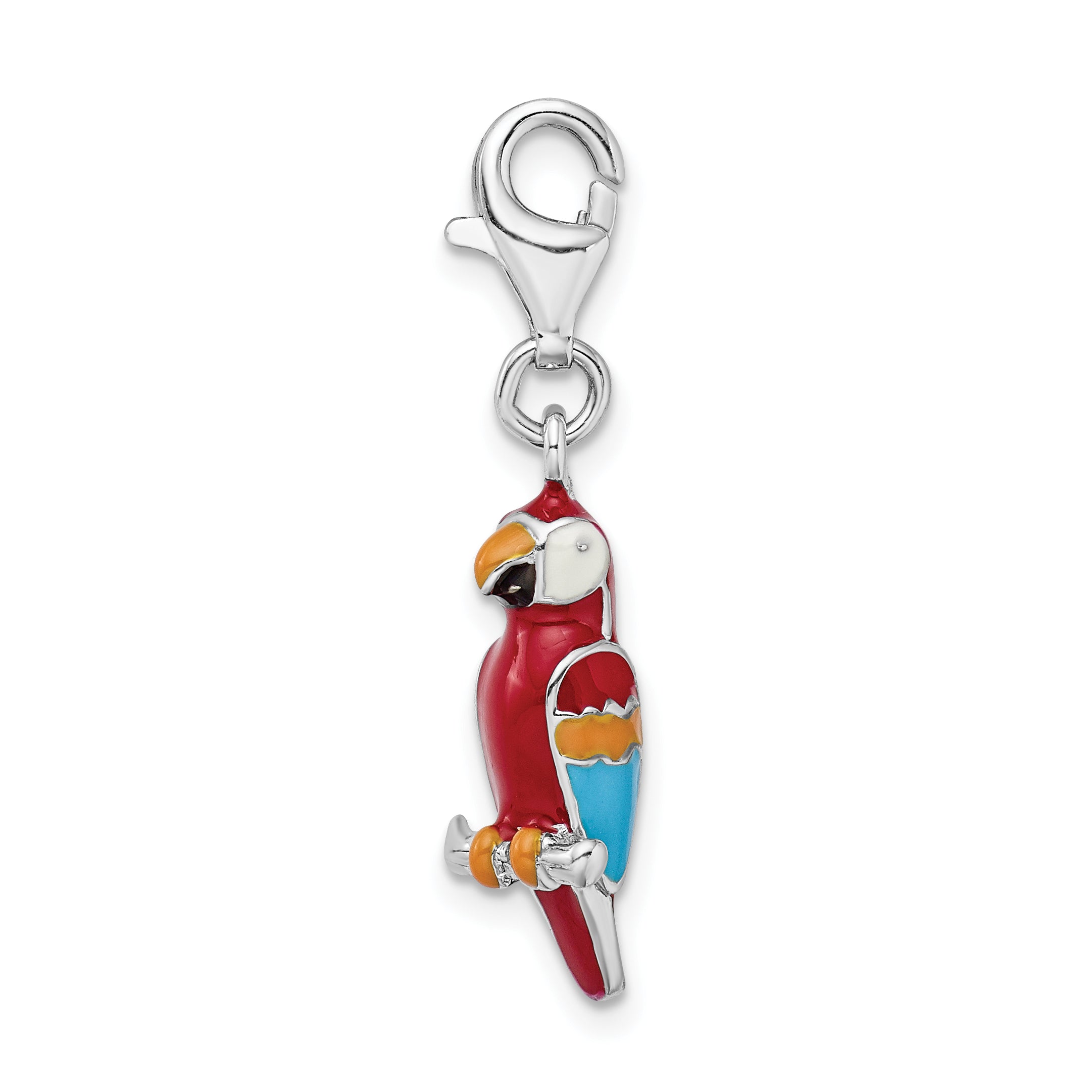 Amore La Vita Sterling Silver Rhodium-plated Polished 3-D Enameled Parrot Charm with Fancy Lobster Clasp Secondary image