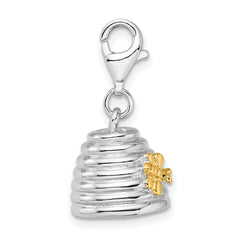 Amore La Vita Sterling Silver Rhodium-plated and Gold-plated Polished 3-D Beehive Charm with Fancy Lobster Clasp