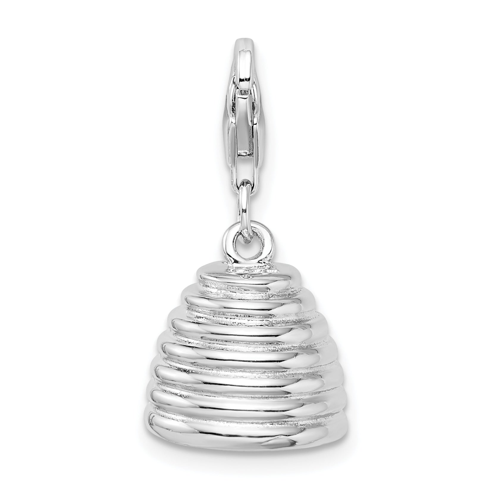 Amore La Vita Sterling Silver Rhodium-plated and Gold-plated Polished 3-D Beehive Charm with Fancy Lobster Clasp
