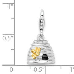 Amore La Vita Sterling Silver Rhodium-plated and Gold-plated Polished 3-D Beehive Charm with Fancy Lobster Clasp