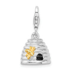 Amore La Vita Sterling Silver Rhodium-plated and Gold-plated Polished 3-D Beehive Charm with Fancy Lobster Clasp