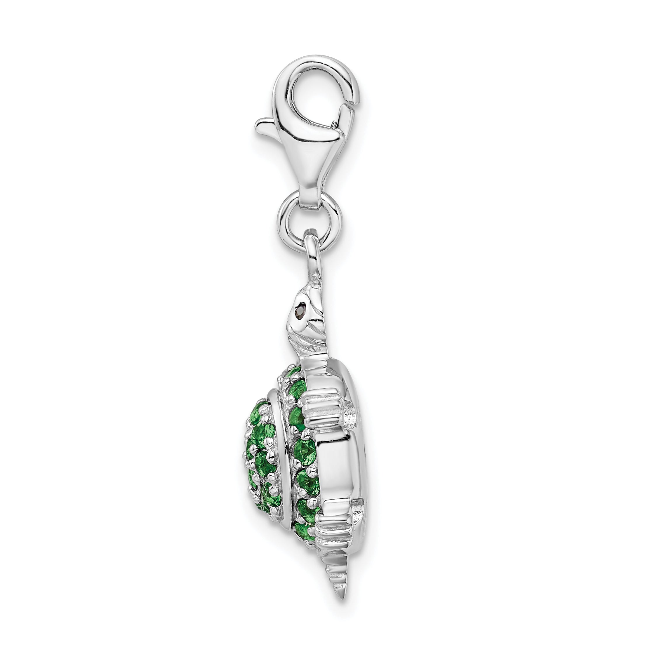Amore La Vita Sterling Silver Rhodium-plated Polished 3-D CZ Green Turtle Charm with Fancy Lobster Clasp Secondary image