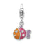 Sterling Silver Rhodium-plated 3-D Enameled Fish w/Lobster Clasp Charm