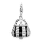 Sterling Silver Black Enameled CZ Handbag w/Lobster Clasp Charm