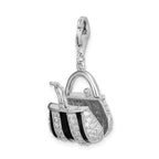 Sterling Silver Black Enameled CZ Handbag w/Lobster Clasp Charm