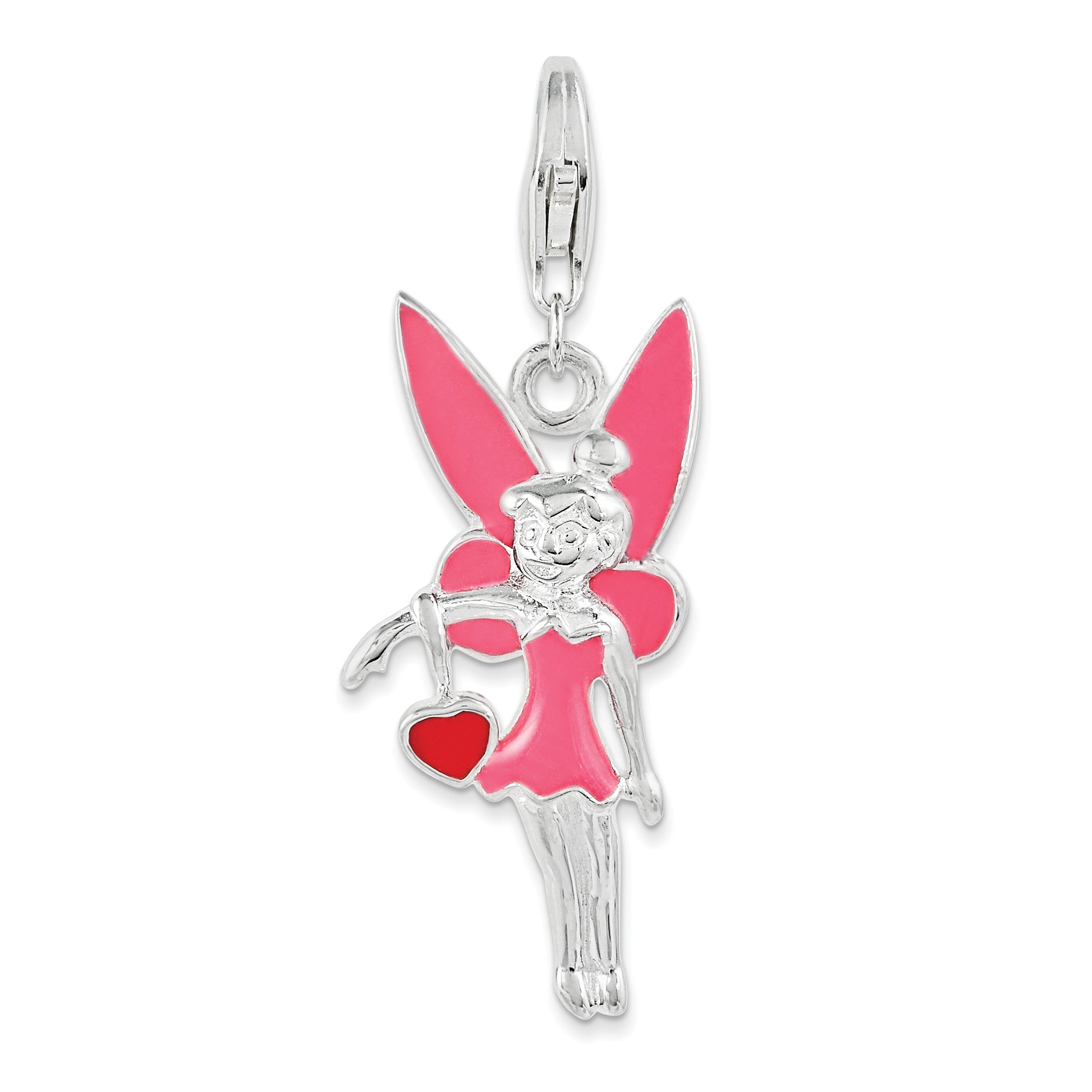 Sterling Silver Enameled Winged Fairy W Heart w/Lobster Clasp Charm