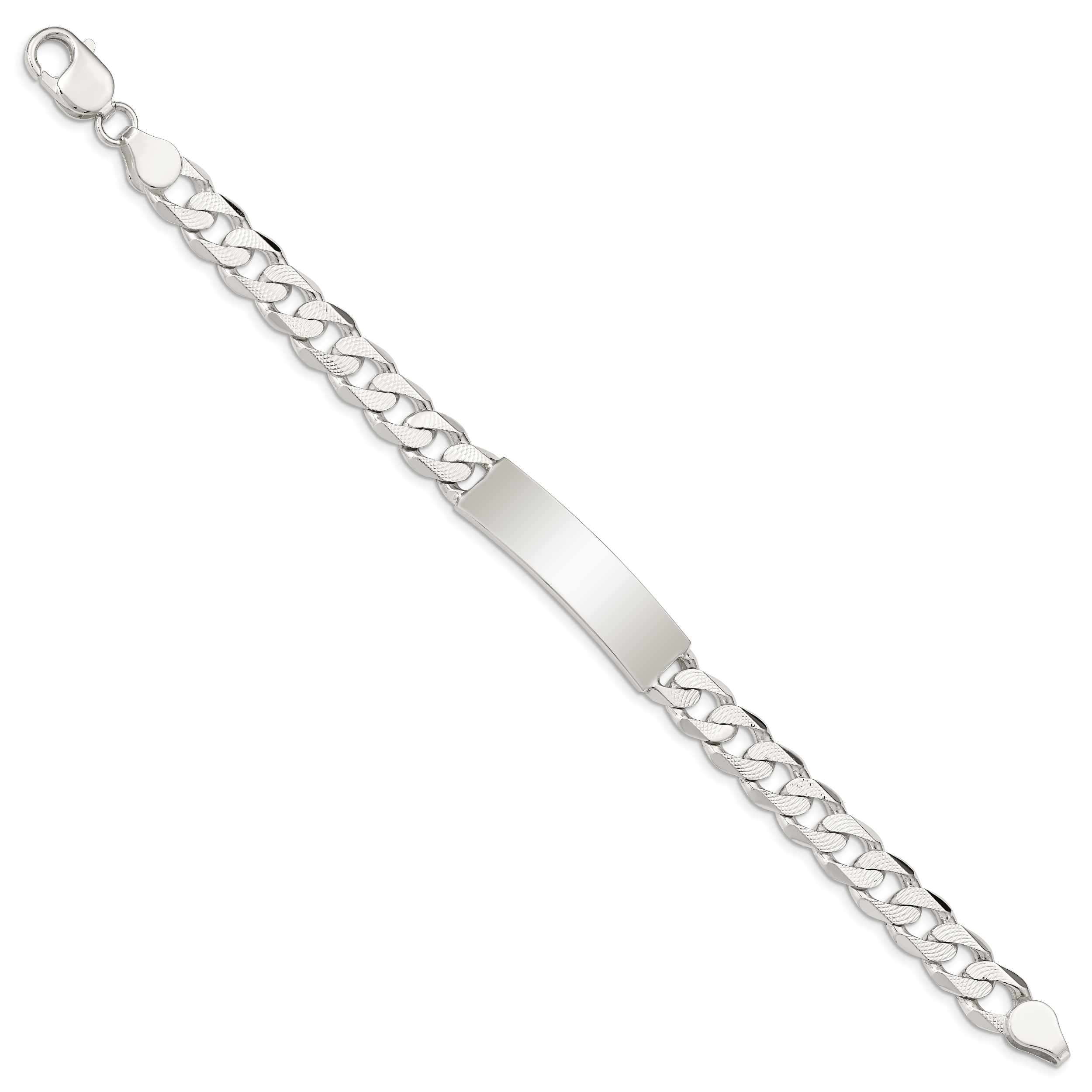Sterling Silver Polished Engraveable Patterned Curb Link ID Bracelet Secondary image