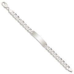 Sterling Silver Polished Engraveable Patterned Curb Link ID Bracelet