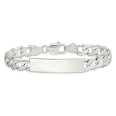 Sterling Silver Polished Engraveable Patterned Curb Link ID Bracelet