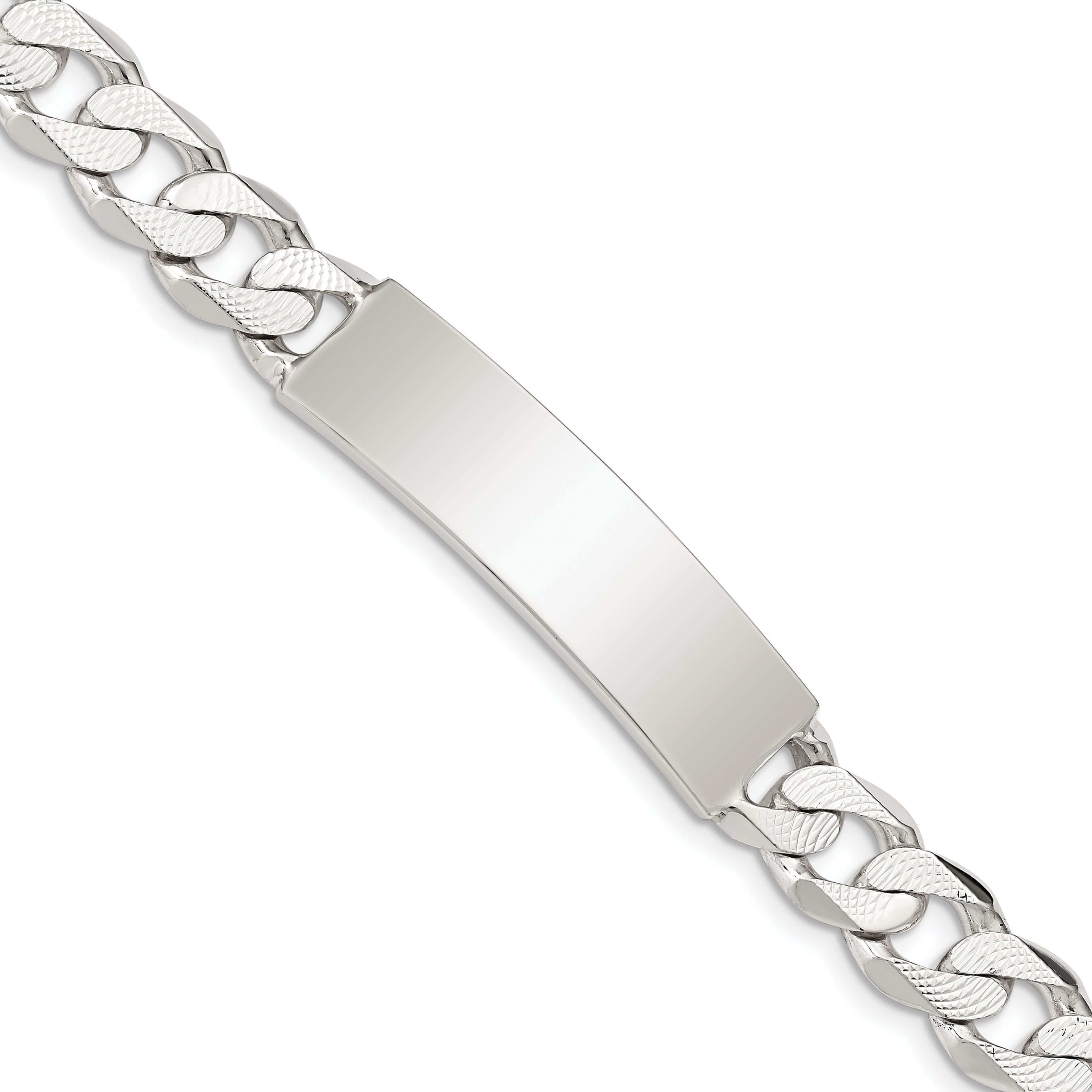 Sterling Silver Polished Engraveable Patterned Curb Link ID Bracelet Main image
