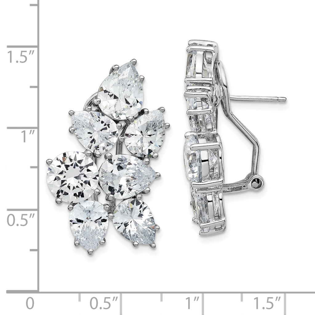Cheryl M Sterling Silver Rhodium-plated Fancy Brilliant-cut CZ Cluster Omega Back Earrings