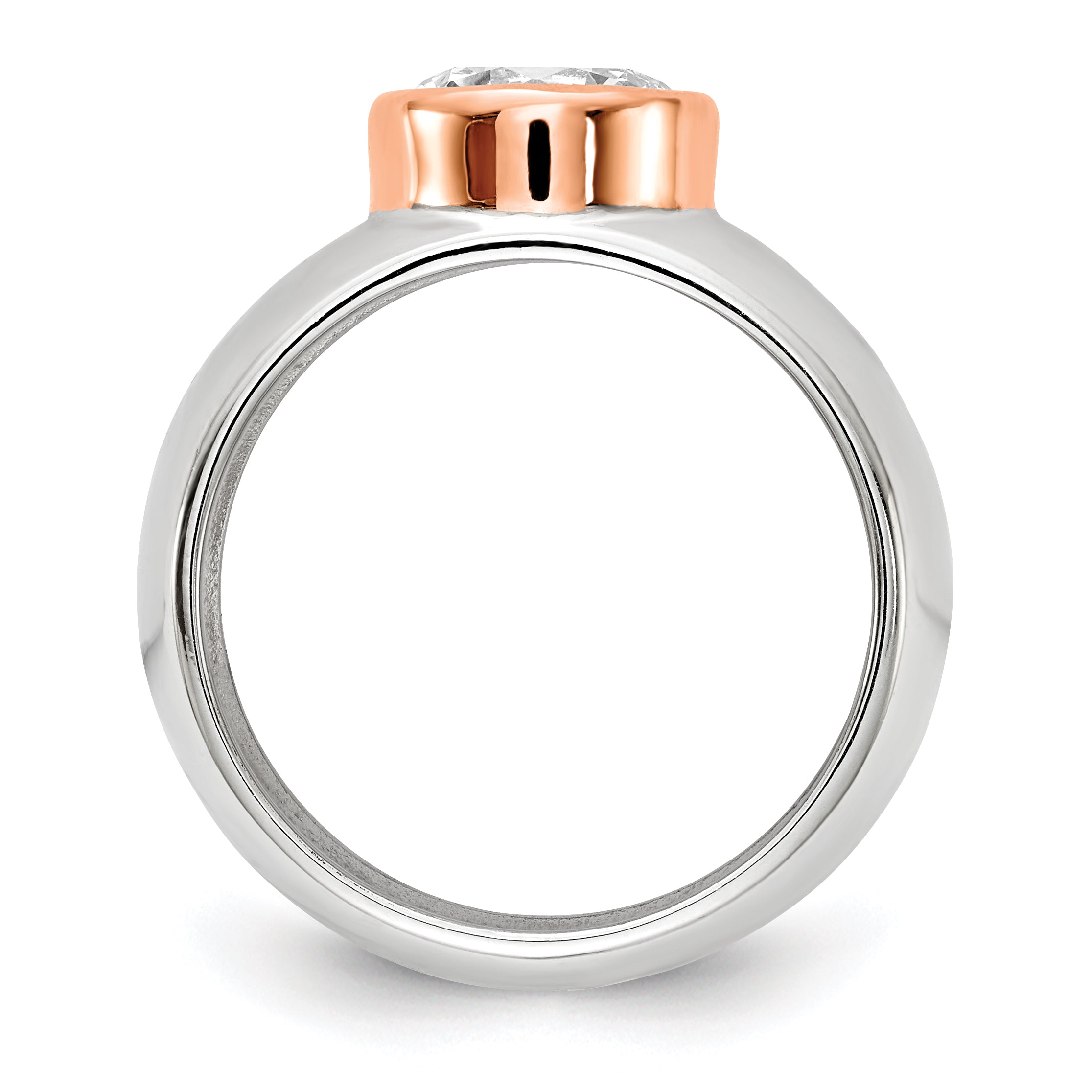 Cheryl M Sterling Silver Rhodium-plated and Rose Gold-plated Accent Brilliant-cut CZ Bezel Ring Secondary image