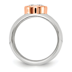 Cheryl M Sterling Silver Rhodium-plated and Rose Gold-plated Accent Brilliant-cut CZ Bezel Ring