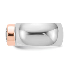 Cheryl M Sterling Silver Rhodium-plated and Rose Gold-plated Accent Brilliant-cut CZ Bezel Ring