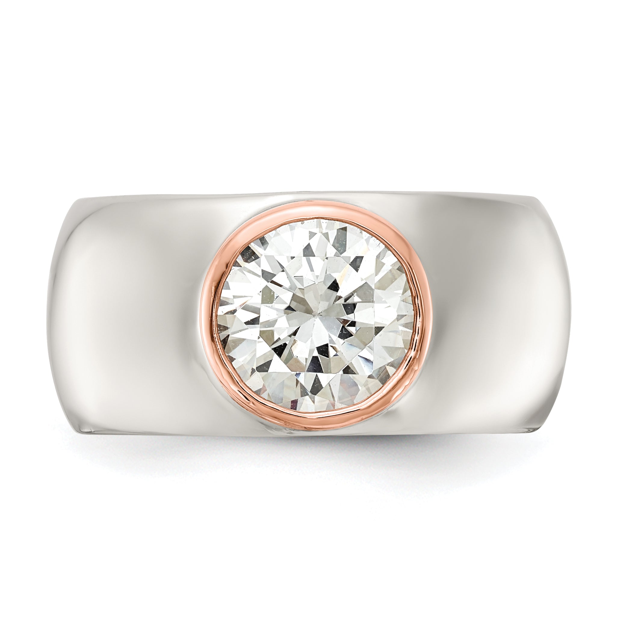 Cheryl M Sterling Silver Rhodium-plated and Rose Gold-plated Accent Brilliant-cut CZ Bezel Ring