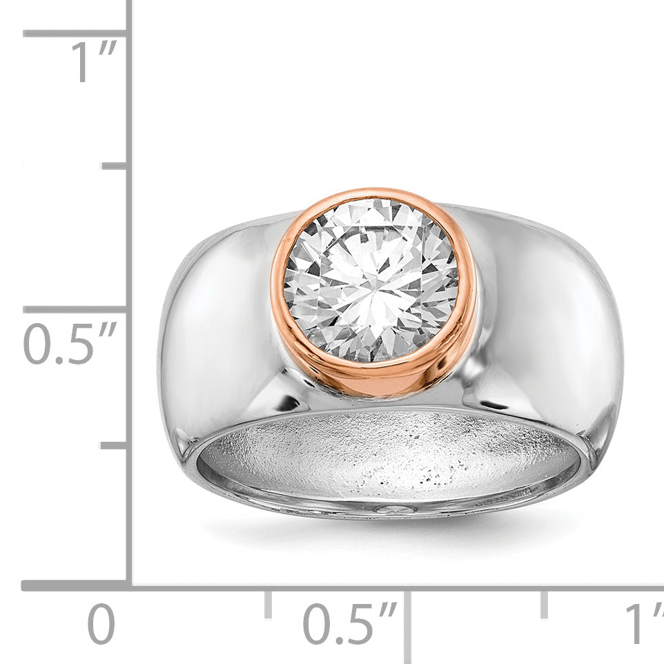 Cheryl M Sterling Silver Rhodium-plated and Rose Gold-plated Accent Brilliant-cut CZ Bezel Ring