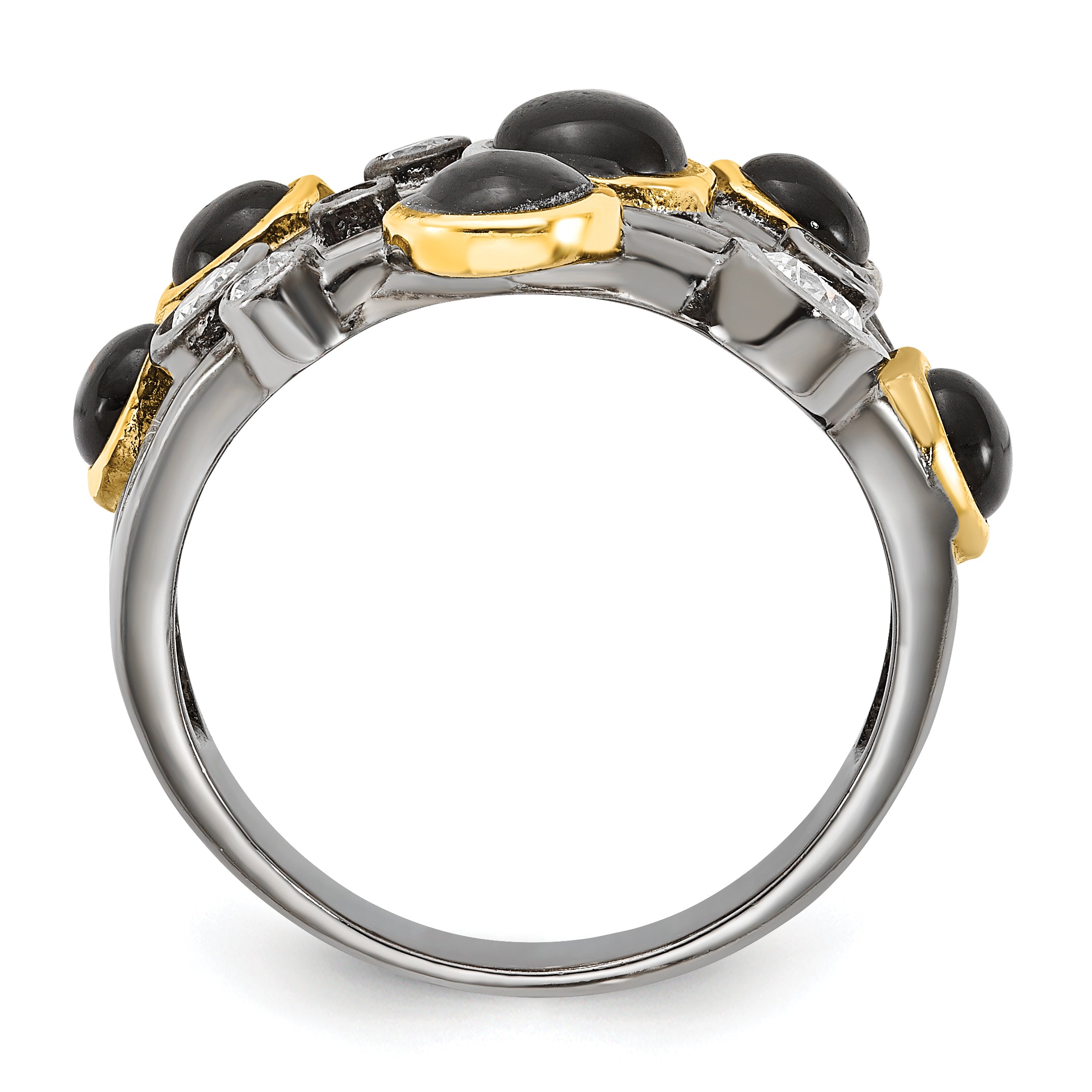 Cheryl M Sterling Silver Black Rhodium WithGold-Plating Onyx & CZ Ring Secondary image