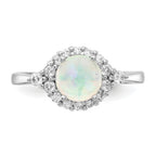 Cheryl M Sterling Silver Rhodium-plated Cabochon Lab Created Opal and Brilliant-cut CZ Ring