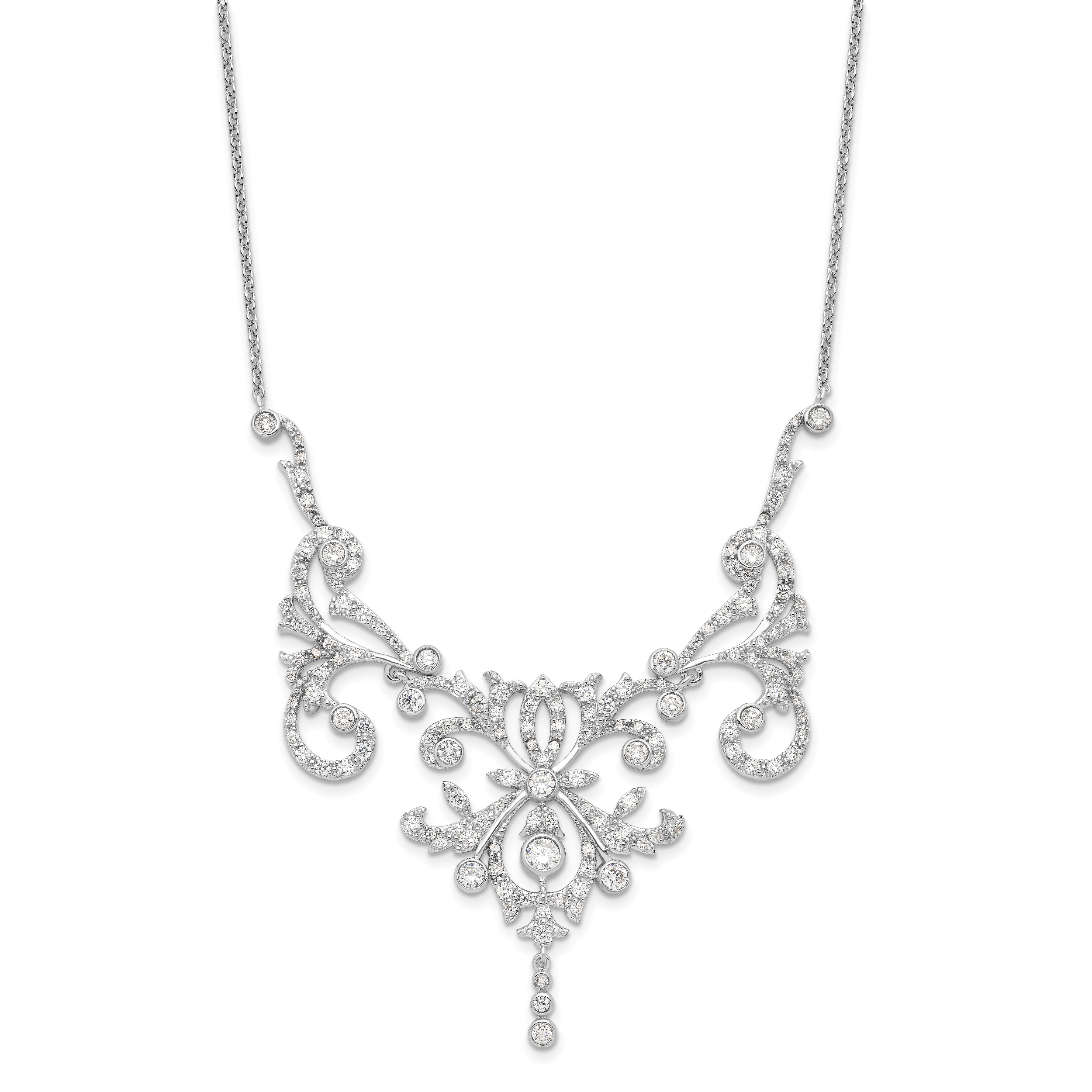 Cheryl M Sterling Silver Rhodium-plated Brilliant-cut CZ Bezel Fancy Scroll 17 Inch Necklace with 2 Inch Extender Secondary image