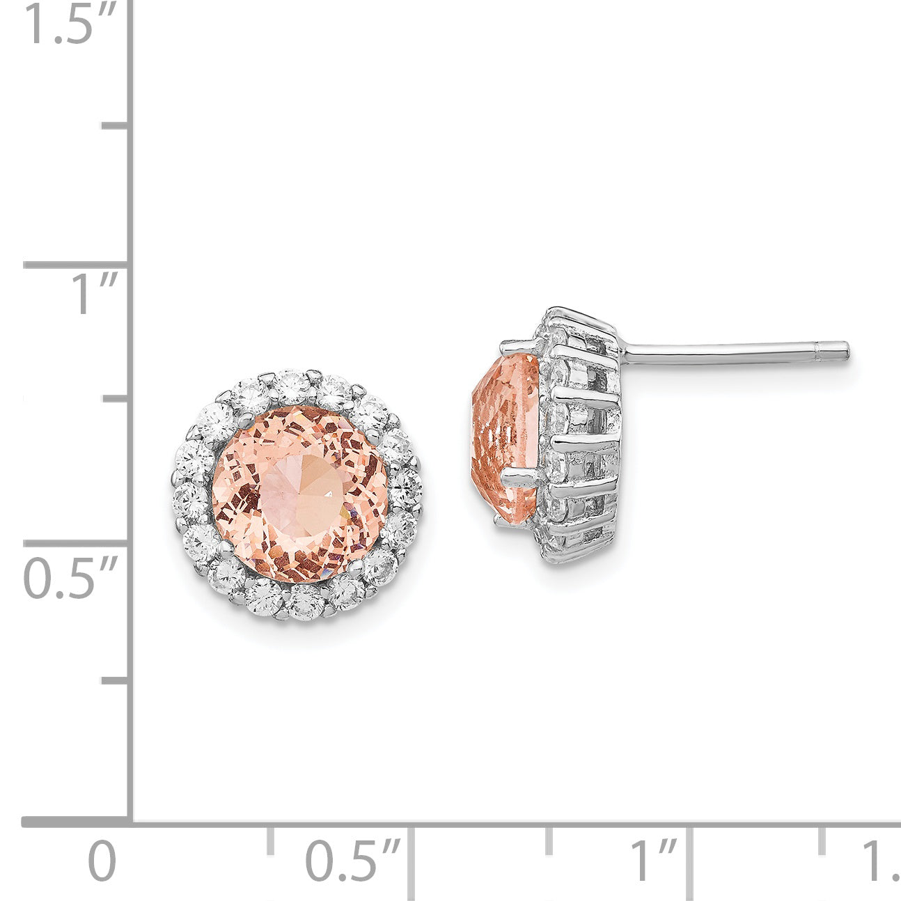 Cheryl M Sterling Silver Rhodium-plated 100 Facet Simulated Morganite and White Brilliant-cut CZ Halo Post Earrings