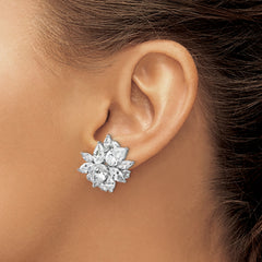 Cheryl M Sterling Silver Rhodium-plated Brilliant-cut & Marquise-cut CZ Cluster Post Omega Back Earrings