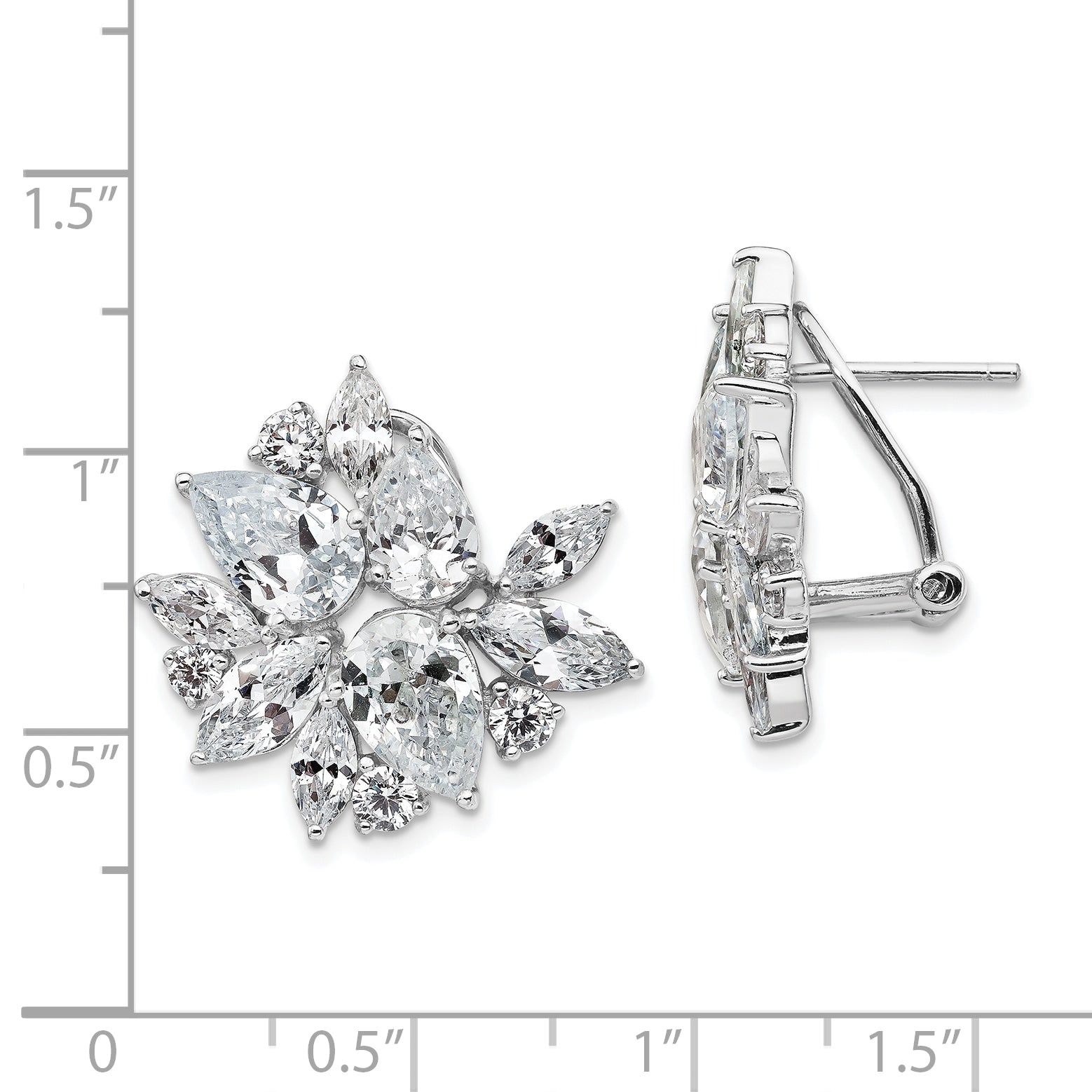 Cheryl M Sterling Silver Rhodium-plated Brilliant-cut & Marquise-cut CZ Cluster Post Omega Back Earrings