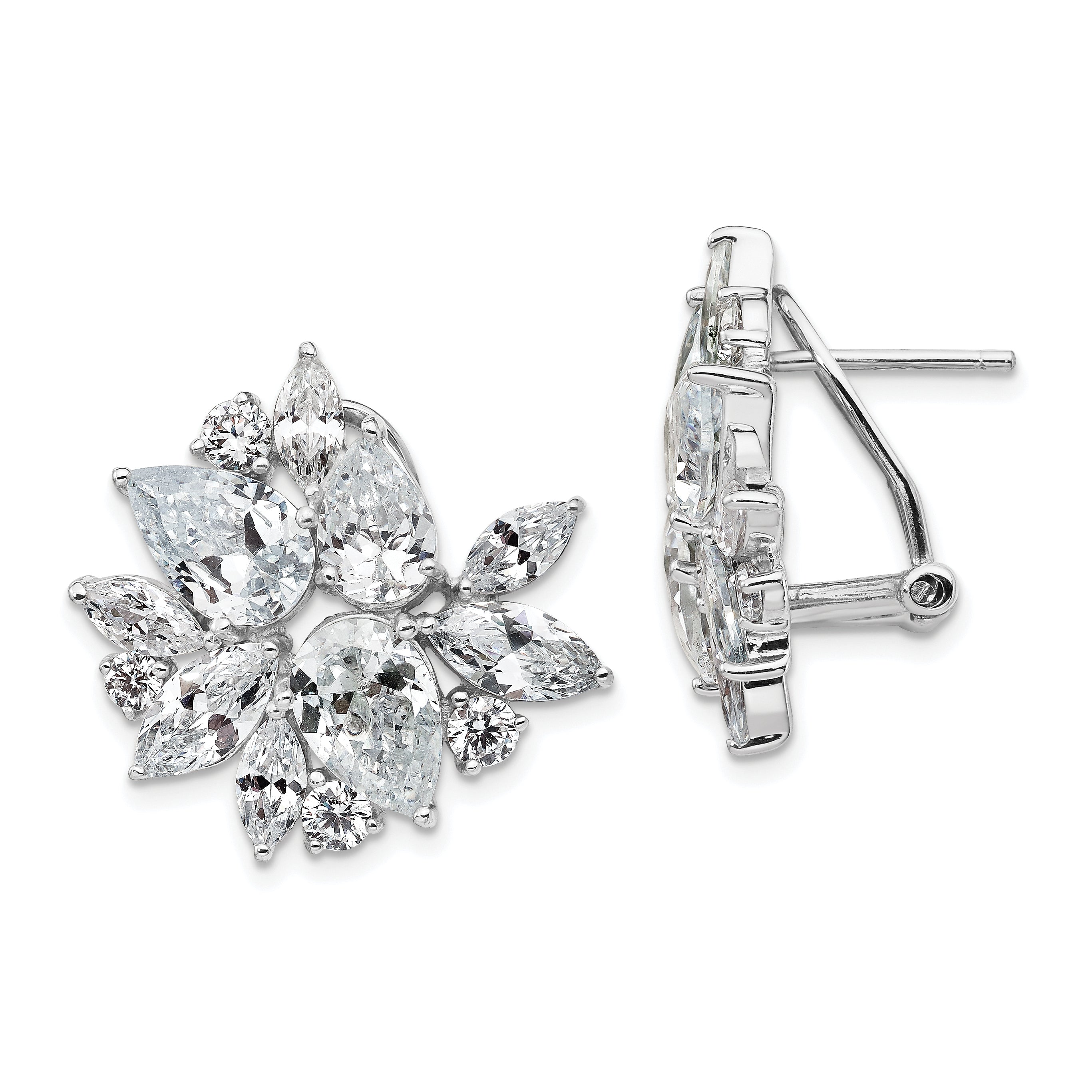 Cheryl M Sterling Silver Rhodium-plated Brilliant-cut & Marquise-cut CZ Cluster Post Omega Back Earrings