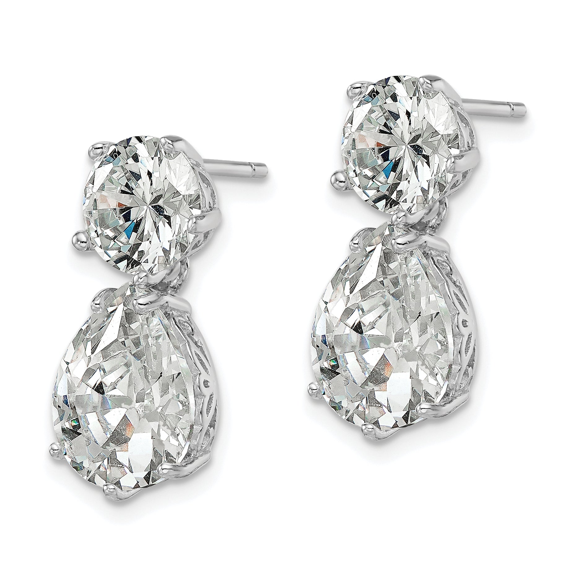 Cheryl M Sterling Silver Rhodium-plated Brilliant-cut CZ Round and Pear Shaped Post Dangle Earrings Secondary image