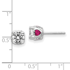 Cheryl M Sterling Silver Rhodium-plated Brilliant-cut Lab Created Ruby and Brilliant-cut White CZ with Heart Sides Stud Post Earrings