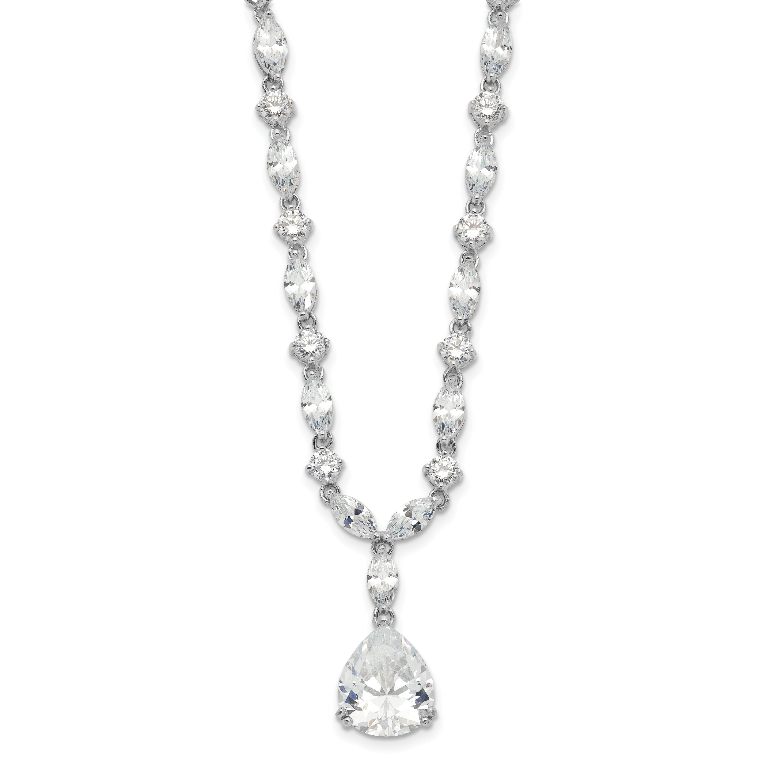 Cheryl M Sterling Silver Rhodium-plated Fancy Marquise-cut & Brilliant-cut Pear CZ 17 Inch Necklace