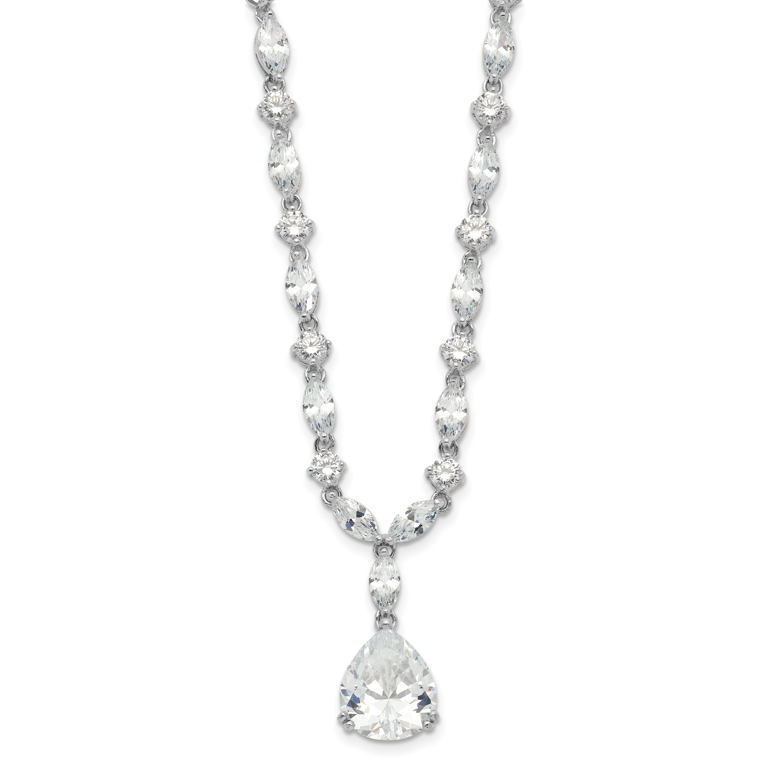 Cheryl M Sterling Silver Rhodium-plated Fancy Marquise-cut & Brilliant-cut Pear CZ 17 Inch Necklace Secondary image
