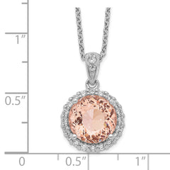 Cheryl M Sterling Silver Rhodium-plated 100 Facet Simulated Morganite and White Brilliant-cut CZ Halo 18 Inch Necklace