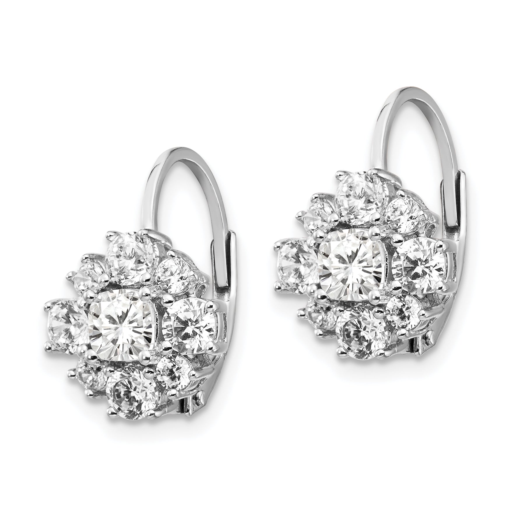Cheryl M Sterling Silver Rhodium-plated Princess-cut and Brilliant-cut CZ Leverback Earrings Secondary image