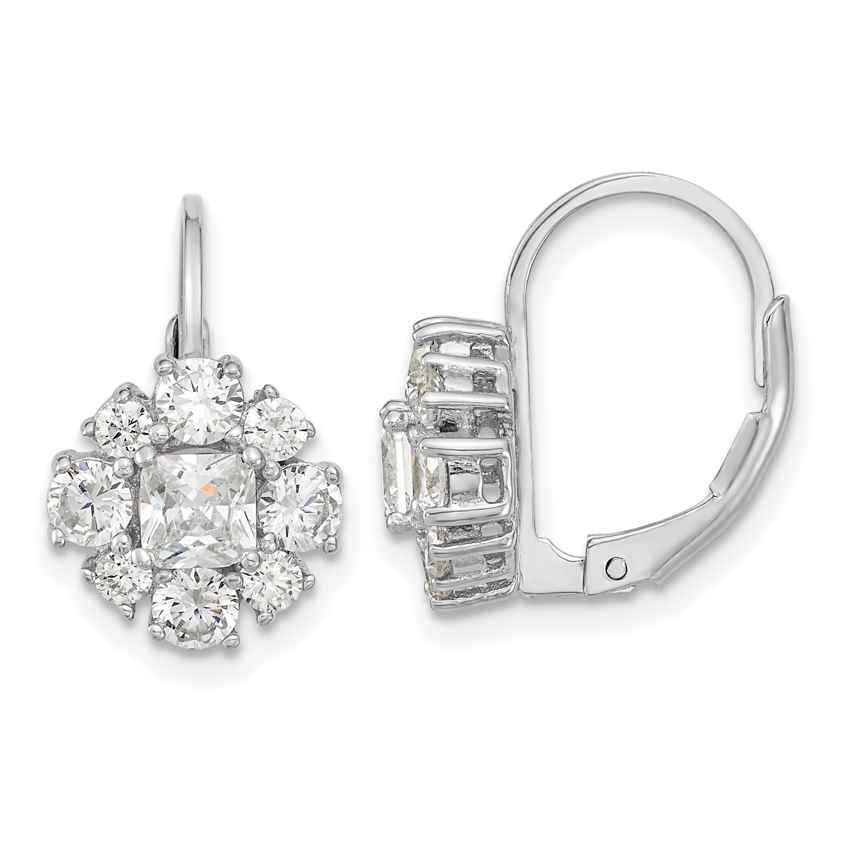 Cheryl M Sterling Silver Rhodium-plated Princess-cut and Brilliant-cut CZ Leverback Earrings Main image