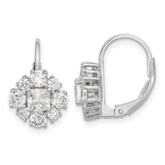 Cheryl M Sterling Silver Rhodium-plated Princess-cut and Brilliant-cut CZ Leverback Earrings