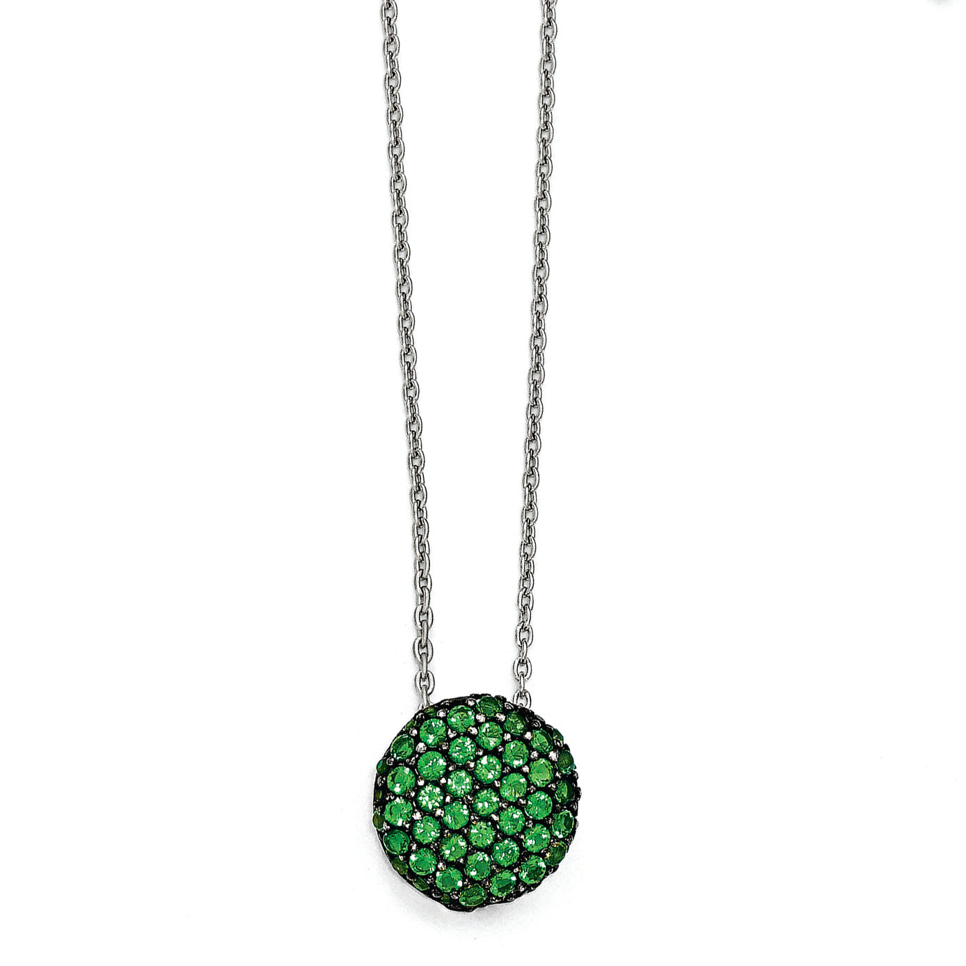 Cheryl M Sterling Silver w/ Black Rhodium Glass Sim. Emerald Necklace Main image