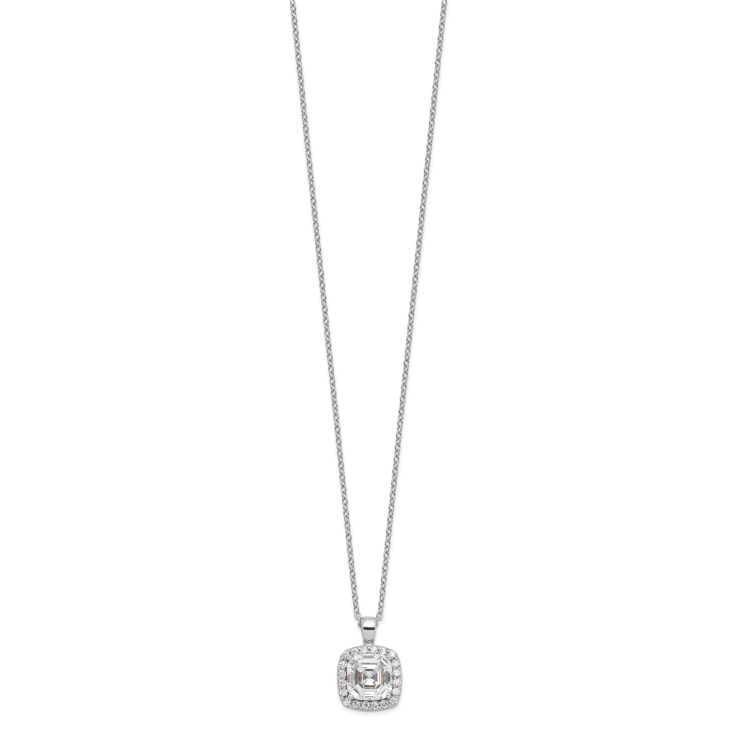 Cheryl M Sterling Silver Rhodium-plated Asscher-cut and Brilliant-cut CZ Halo 18 Inch Necklace Secondary image