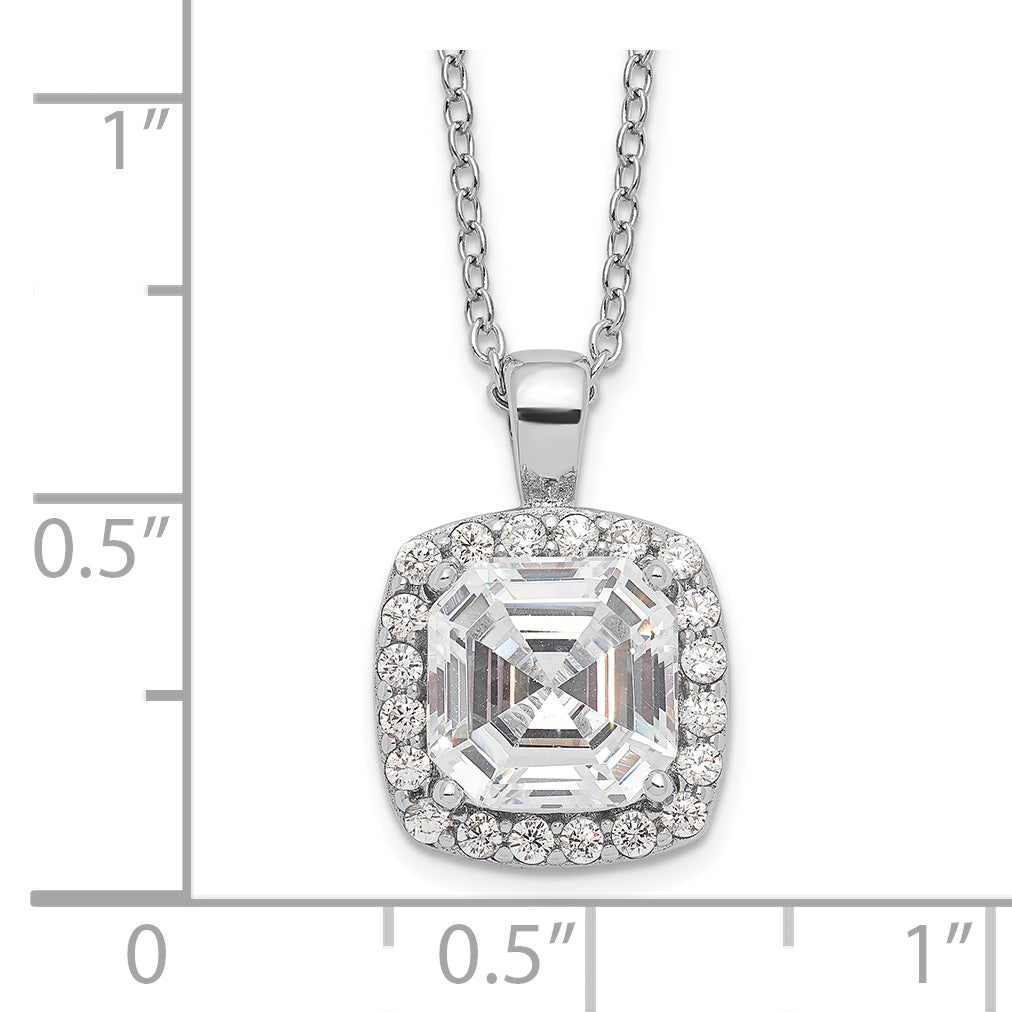 Cheryl M Sterling Silver Rhodium-plated Asscher-cut and Brilliant-cut CZ Halo 18 Inch Necklace