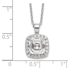 Cheryl M Sterling Silver Rhodium-plated Asscher-cut and Brilliant-cut CZ Halo 18 Inch Necklace