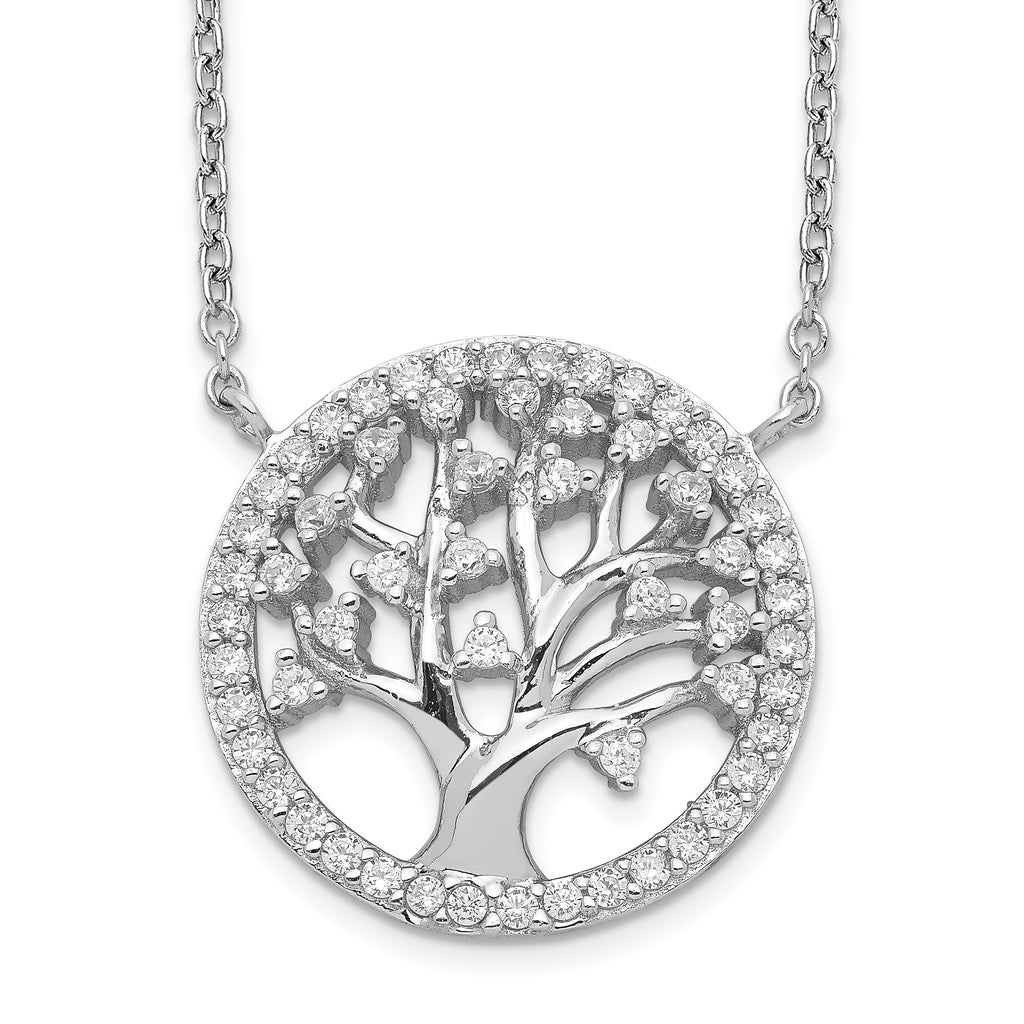 Cheryl M Sterling Silver Rhodium-plated Brilliant-cut CZ Tree Of Life 18 Inch Necklace