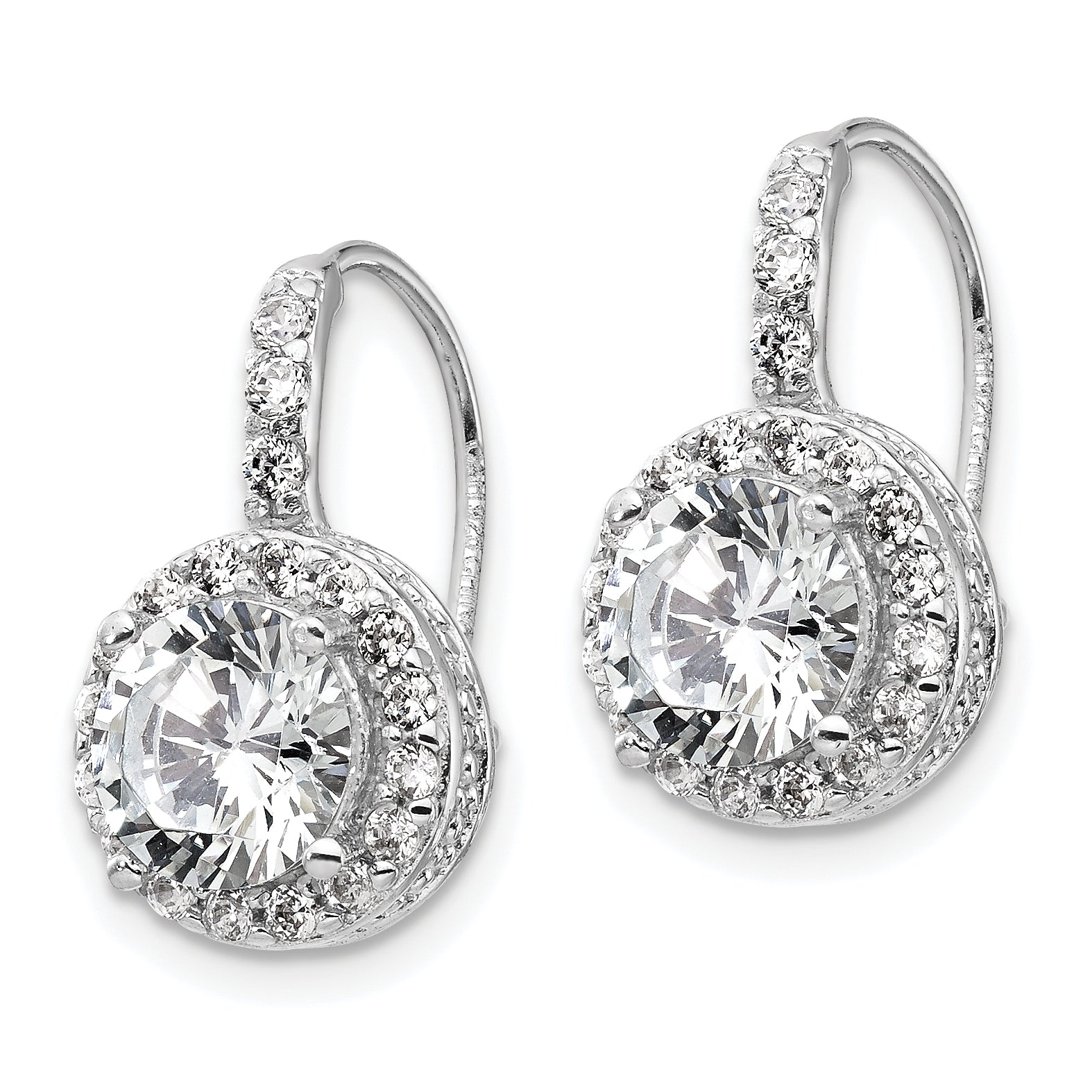 Cheryl M Sterling Silver Rhodium-plated Brilliant-cut Round CZ Halo Kidney Wire Dangle Earrings Secondary image