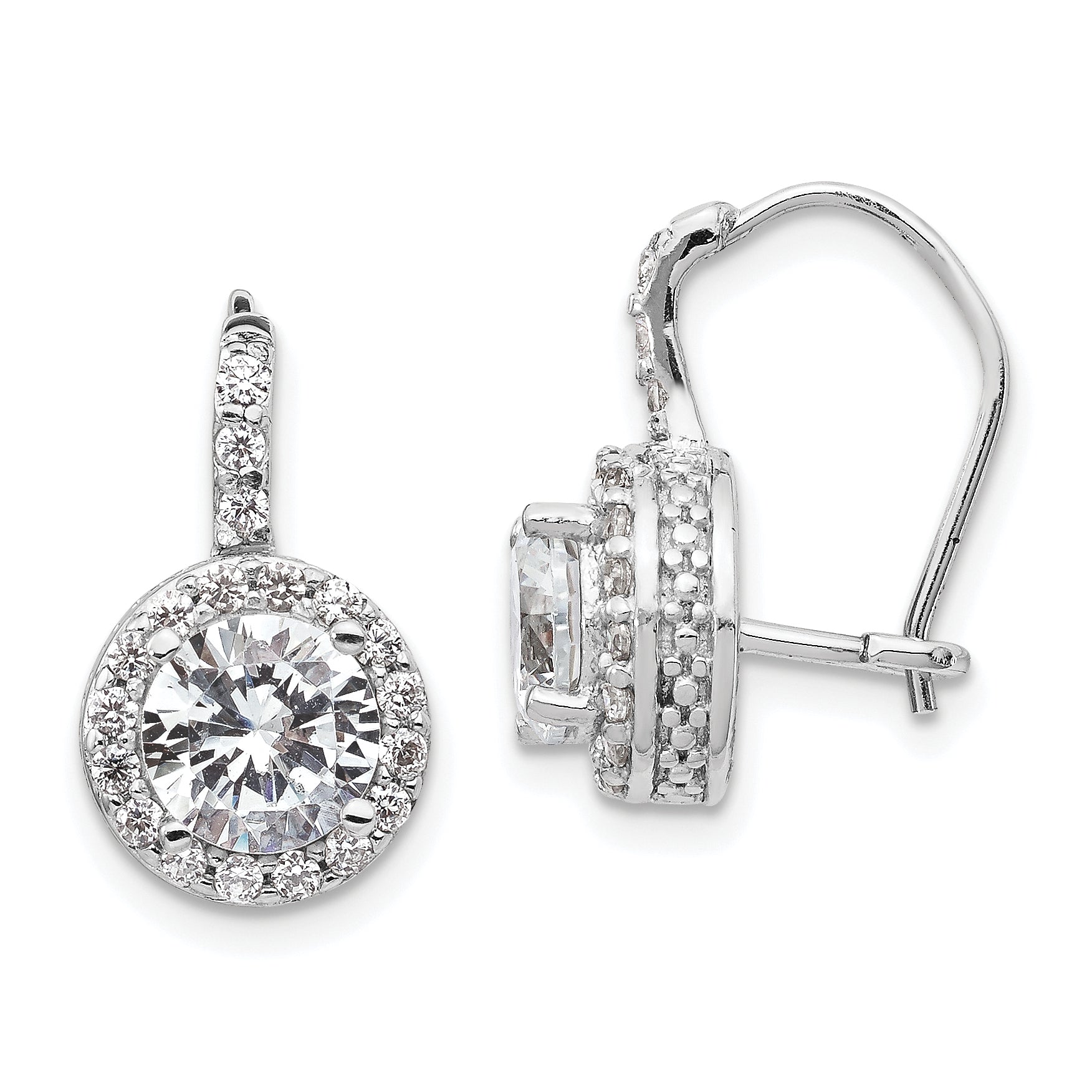 Cheryl M Sterling Silver Rhodium-plated Brilliant-cut Round CZ Halo Kidney Wire Dangle Earrings Main image