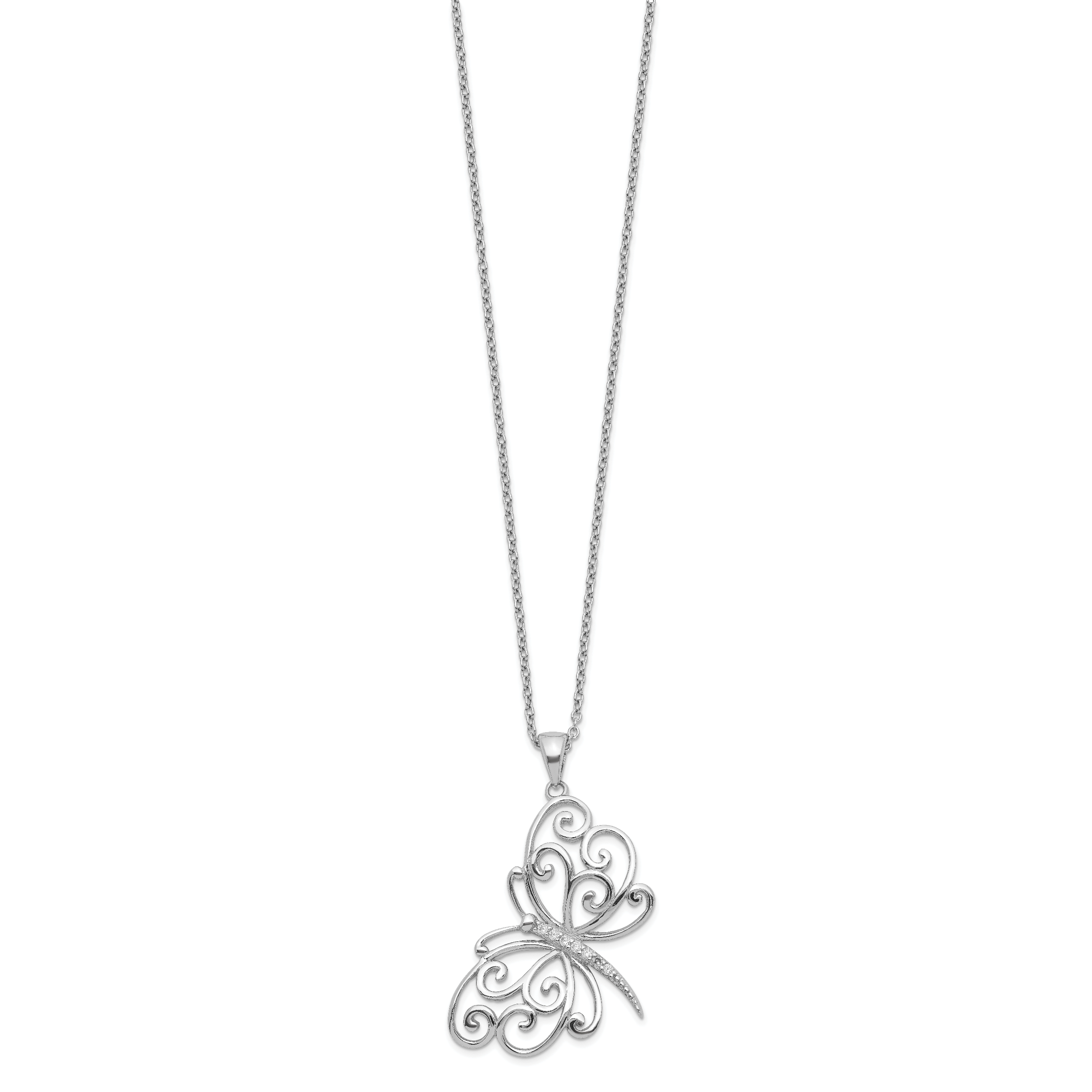 Sterling Silver CZ Butterfly Necklace with Polished Rhodium Finish Secondary image