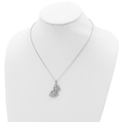 Sterling Silver CZ Butterfly Necklace with Polished Rhodium Finish - 18