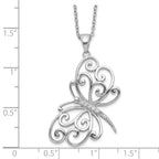 Sterling Silver CZ Butterfly Necklace with Polished Rhodium Finish
