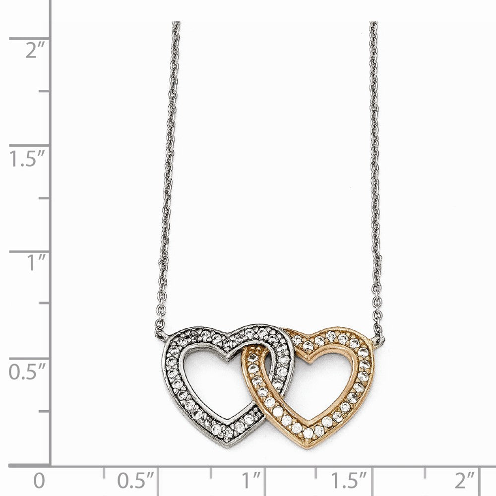 Cheryl M Sterling Silver Rose Gold-plated CZ 18in Double Heart Necklace